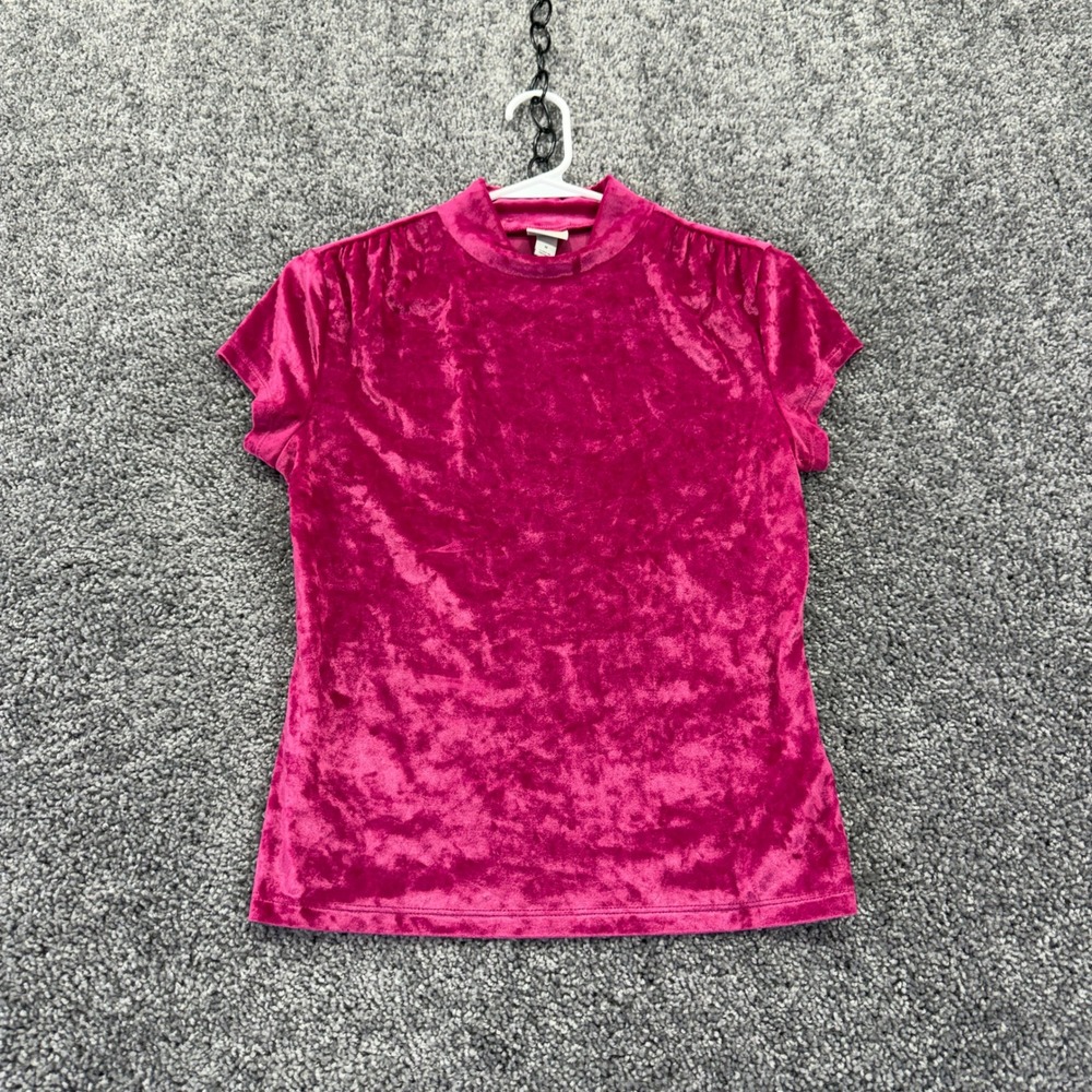 A New Day Short Sleeve Top Womens Small Pink Velvet Mock Neck Stretch Pullover